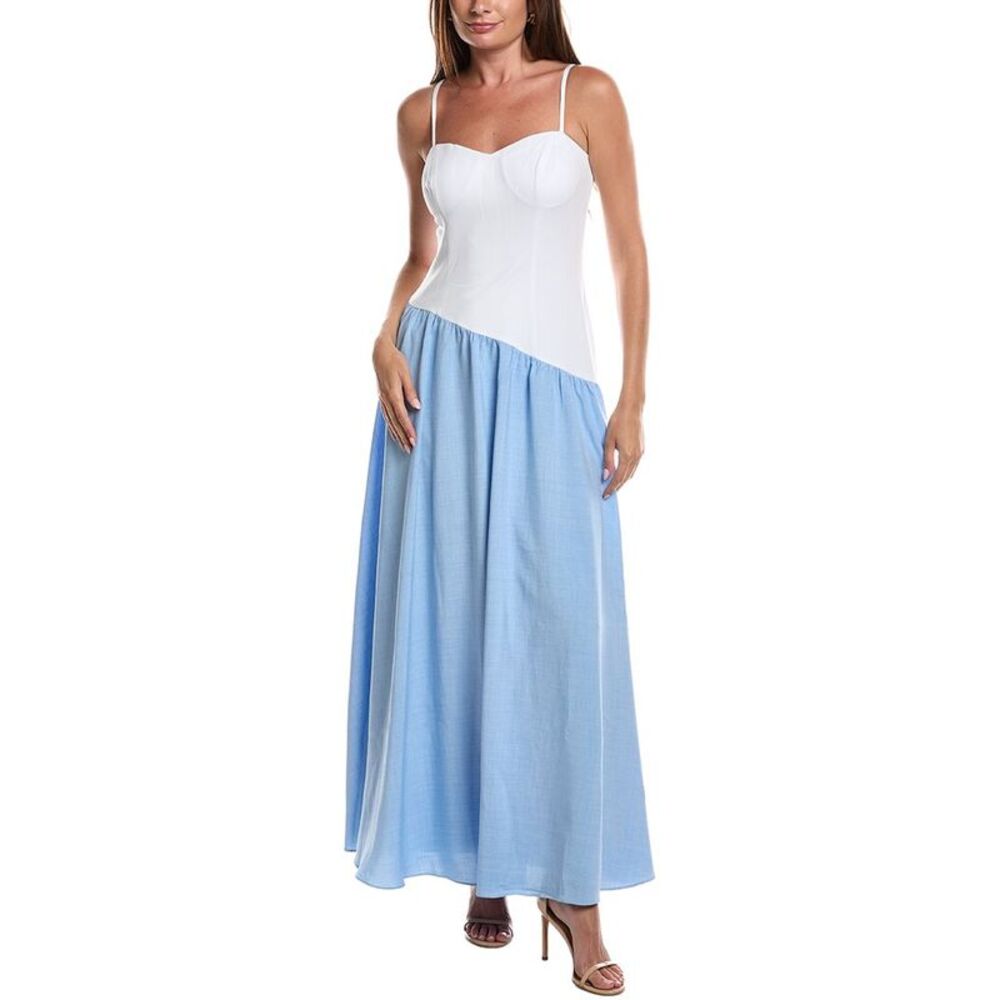 Rene Ruiz Womens Sweetheart Colorblock Drop-Waist Maxi Dress, White